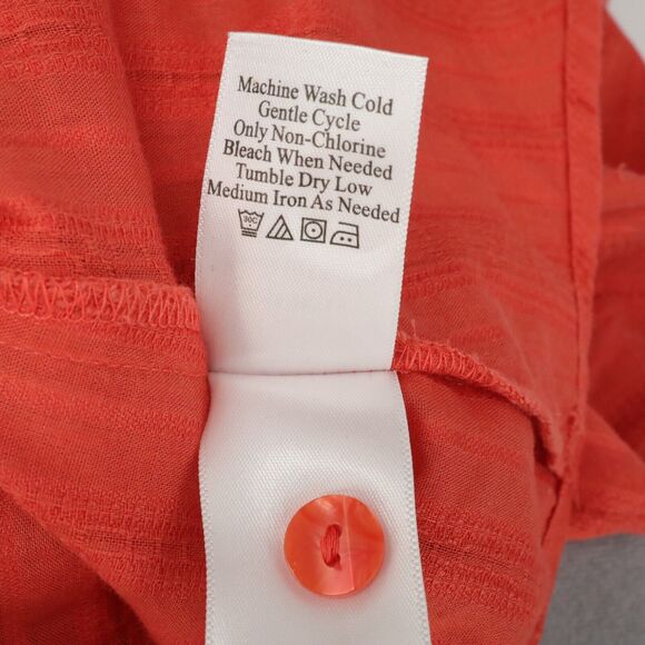 Coldwater Creek Top Plus 2X Orange Textured Cotton Blouse Roll Tab Sleeve Career - Picture 13 of 13